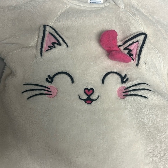 PJ Place - NWT - White and Pink Cat Footies Cozy One Piece romper - Picture 4 of 5
